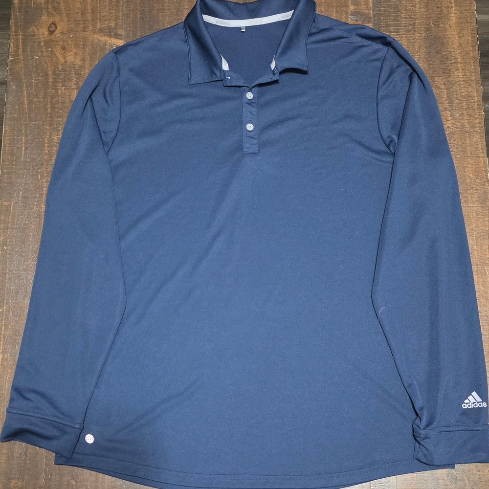 Adidas Long Sleeve Performance Polo Shirt Navy Blue
